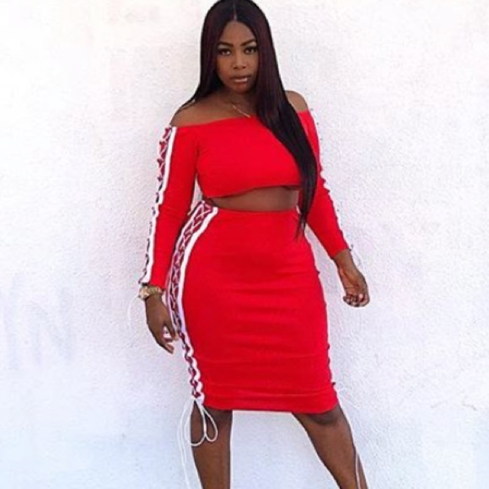 Red Two Piece Skirt Set
